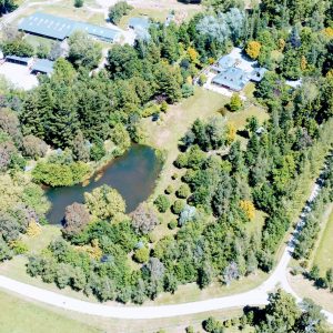 Aerial view of the High Peak Homestead and yard near Christchurch NZ